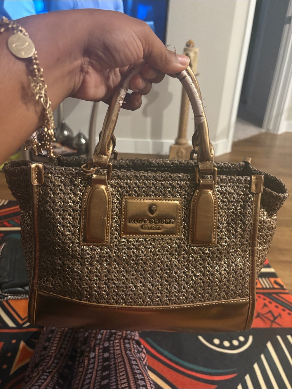 Kurt Geiger Metallic Gold Woven Satchel